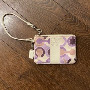 Coach Purple and Cream Monogram Zippered Wristlet